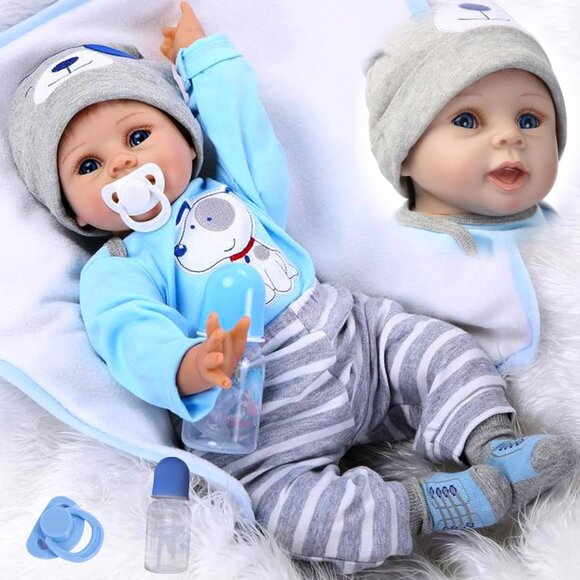 🆕 22inch Cloth Body With Vinyl Limbs Reborn Baby Boy Dolls Cute Male Baby ls - Picture 1 of 5